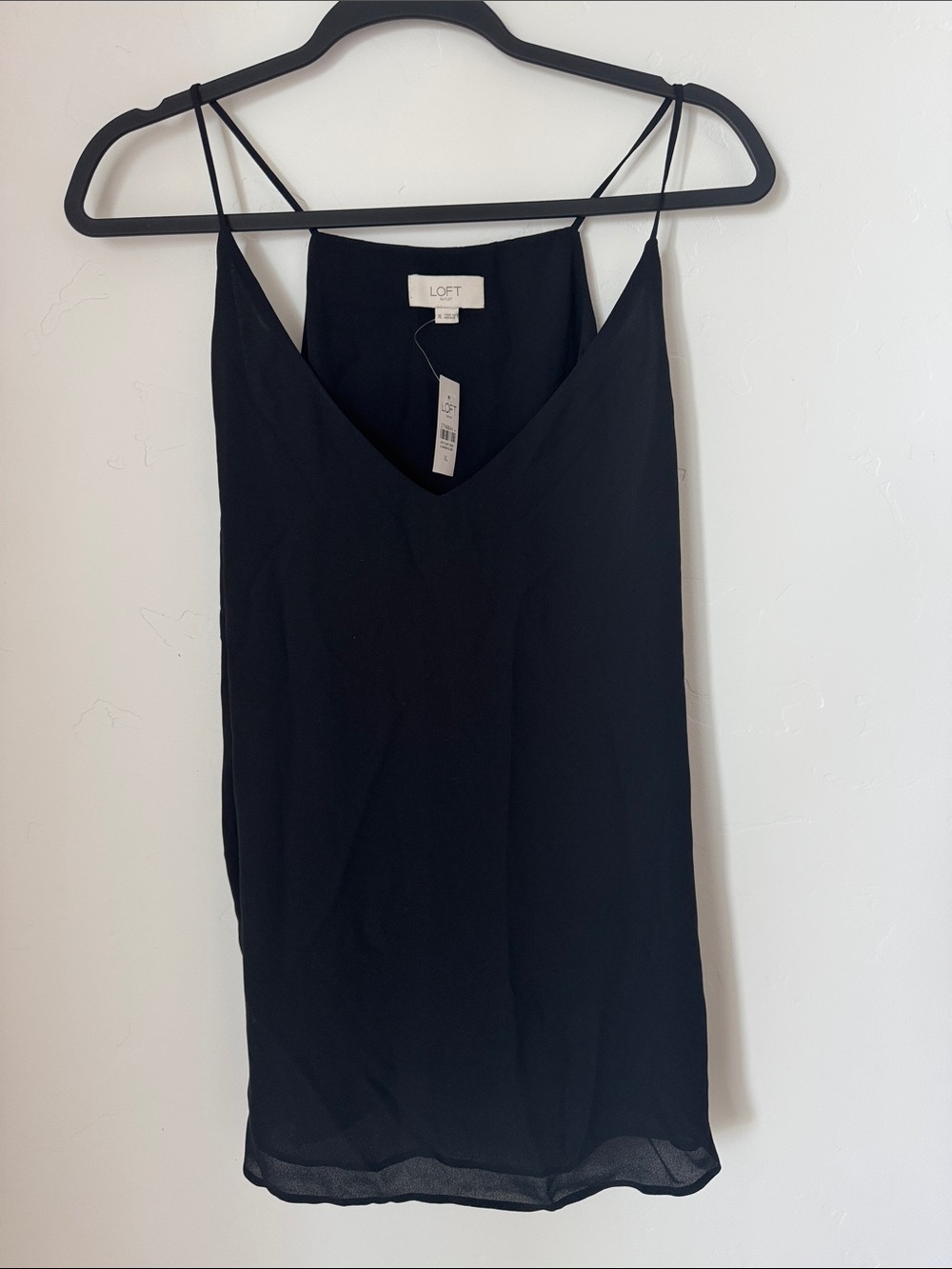 NWT LOFT Black Chiffon Minimalist Office Capsule Lined VNeck Cami Tank Blouse XL